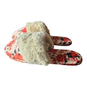 Victoria's Secret Floral Slippers with Cream Fur